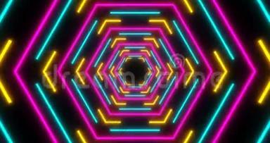 VJ环路科幻未来派六边形彩色隧道